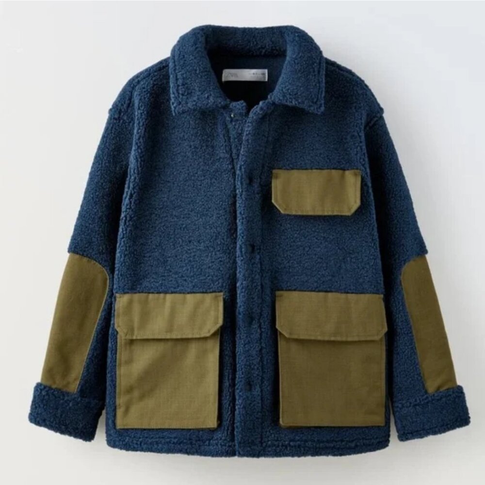 Zara Boys Contrasting Polar Fleece Overshirt Jacket